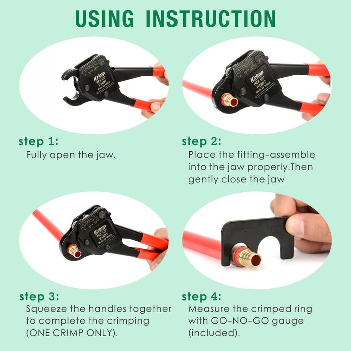 CL 1/2" ASTM F1807 PEX Pipe Crimping Tool, using instruction