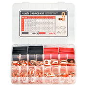 KIT-90C Copper Battery Lugs Assortment Cable Lugs for AWG 8, 6, 4, 2, 1/0 w/Heat Shrink Tubes -90PCS Wire Terminal Kits IWISS