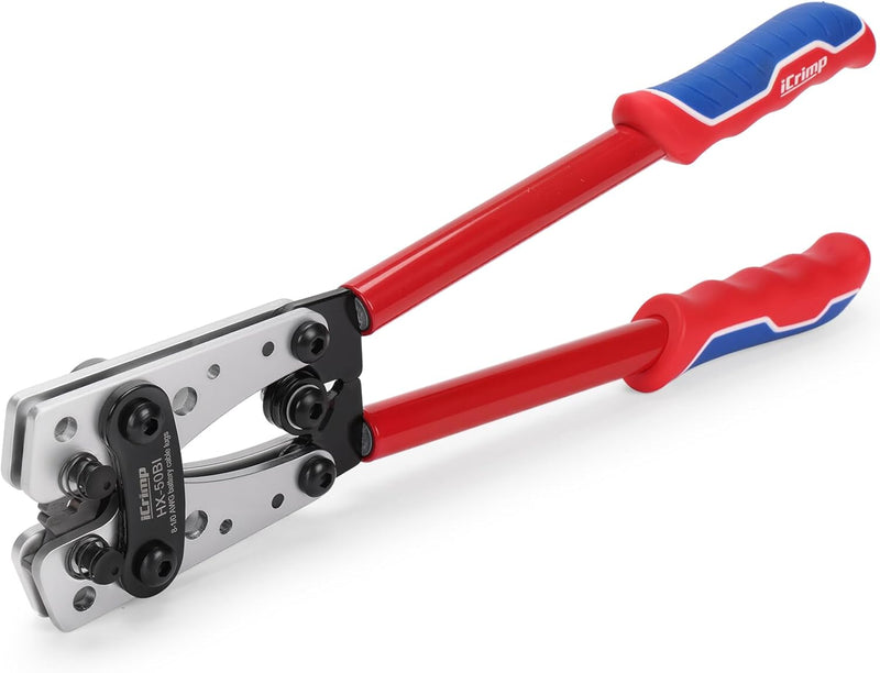HX-50BI Wire Terminal Crimping Tool, Cable Lug Crimper for AWG8-1/0 CU/Al Terminal Lugs
