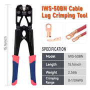 IWS-50BN Kit Battery Cable Lug Crimping Tool Kit for AWG 8-1/0 Electrical Lug with cable cutter & Stripper Hand Crimping Pliers IWISS TOOLS