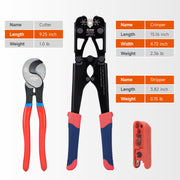 IWS-50BN Kit Battery Cable Lug Crimping Tool Kit for AWG 8-1/0 Electrical Lug with cable cutter & Stripper Hand Crimping Pliers IWISS TOOLS