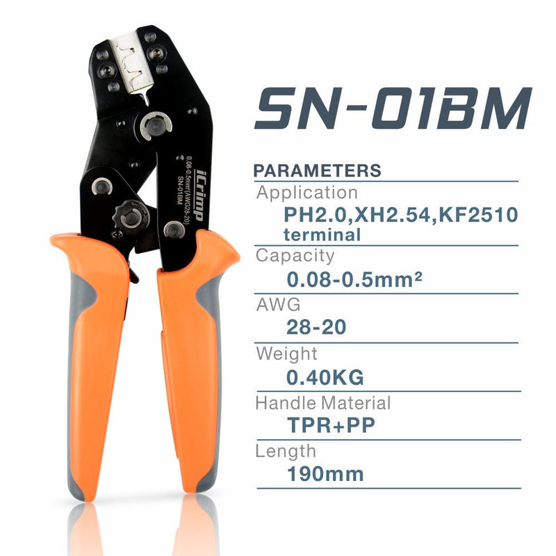 SN-01BM Ratchet Crimping Tool for 0.08-0.5mm² (28-20AWG) Hand Crimping Pliers iCrimp