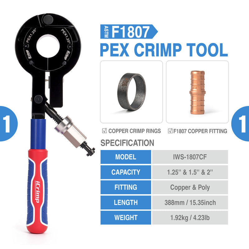 IWS-1807CF PEX Crimping Tool Kit for 1-1/4, 1-1/2'' and 2 Inch Copper Crimp Rings, Driven by Impact Wrench