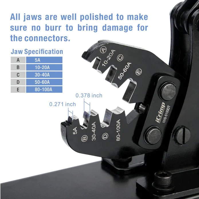 IWS-5100DT/8200DT/25500DT Battery Lugs and Open Barrel Connectors Crimping Tools Bench Mount Type Hand Crimping Pliers IWISS TOOLS