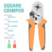 HSC8 6-4 Square Self-Adjustable Crimping Tools for AWG23-10 Bootlace End-Sleeves Ferrule Hand Crimping Pliers iCrimp