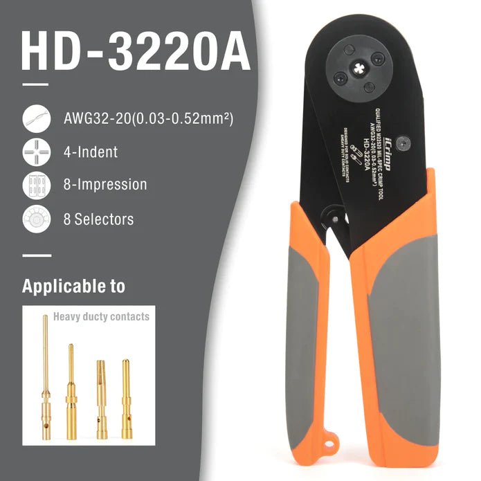HD-3220A Indent Crimping Tool for Miniature and Sub-Miniature Connector AWG 32-20 Hand Crimping Pliers iCrimp