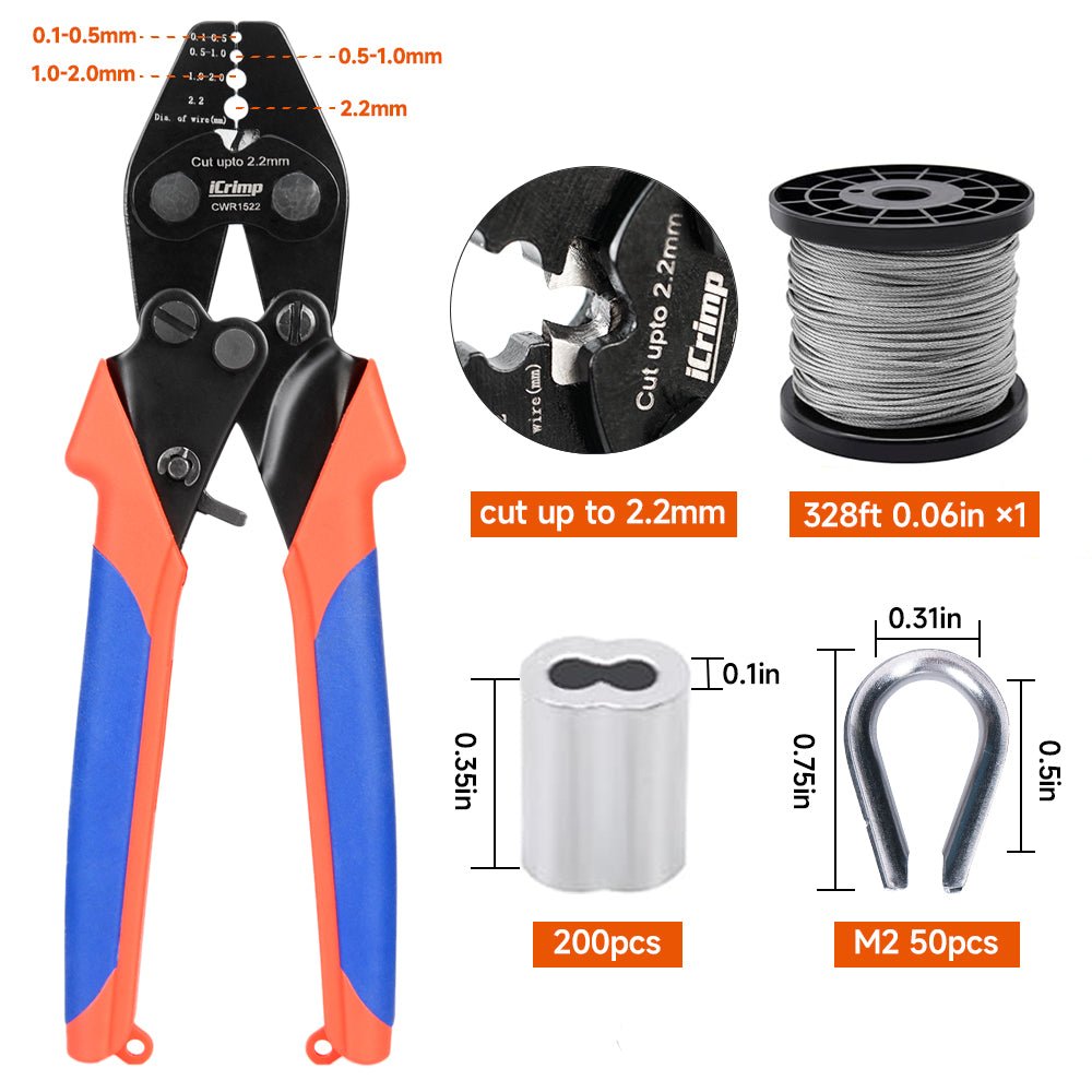Wire Rope Crimping Tool Kit, Stainless Steel Wire Rope Cable