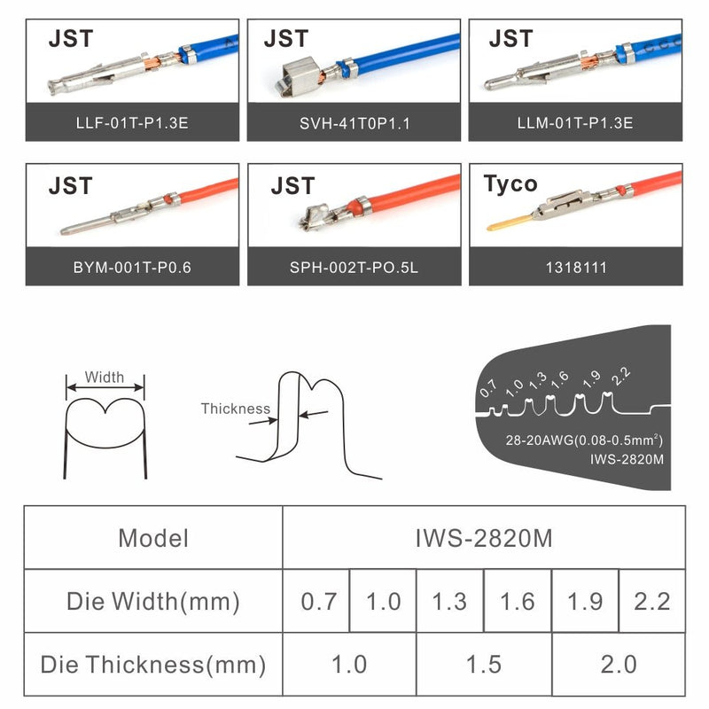 IWS-2820M Mini Micro Open Barrel Crimping Tools Works on AWG28-20 JAM, Molex, Tyco, JST Terminals and Connectors Crimping Tools IWISS