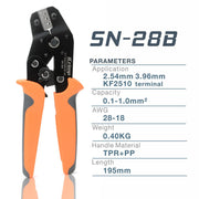 SN-28B Dupont Crimping Tool for 3.96mm, 2.54mm, 2.5mm Pitch Dupont, JST XH VH Connectors, AWG 18 to 28 Hand Crimping Pliers iCrimp