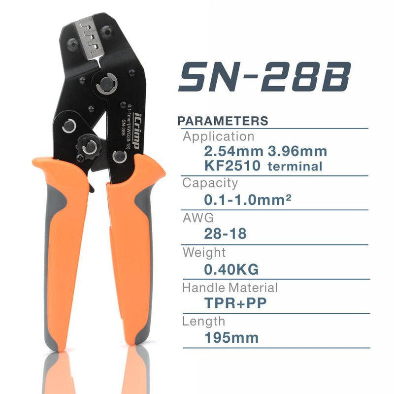 SN-28B Dupont Crimping Tool for 3.96mm, 2.54mm, 2.5mm Pitch Dupont, JST XH VH Connectors, AWG 18 to 28 Hand Crimping Pliers iCrimp
