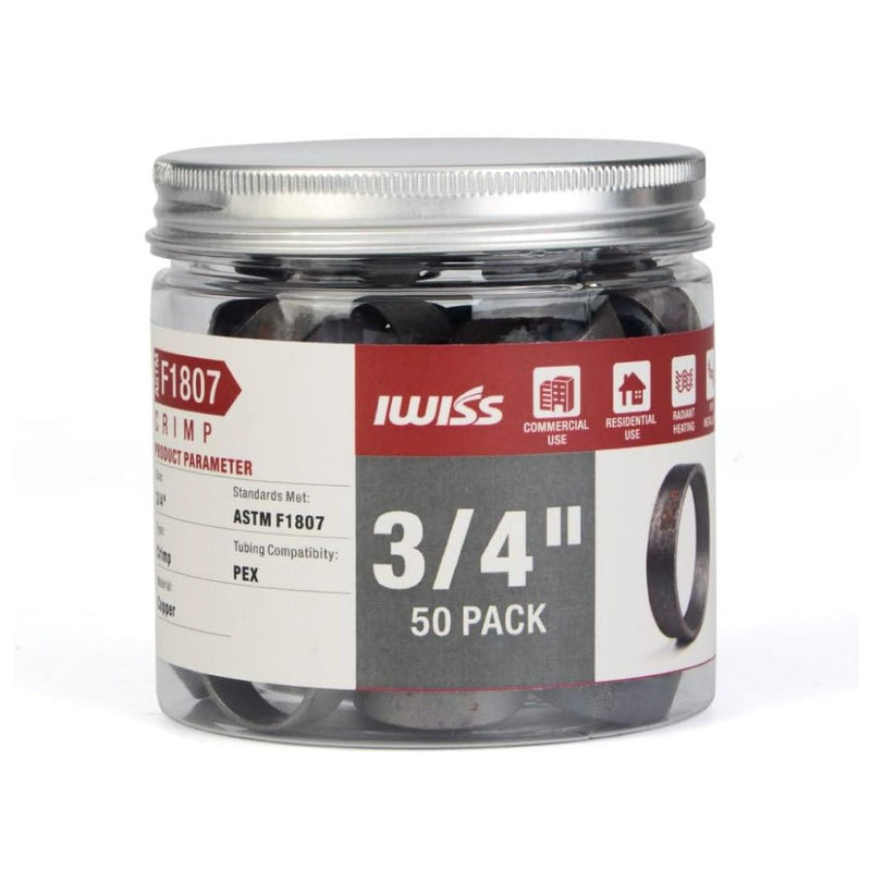 3/4-Inch PEX Pipe Crimp Copper Rings, Skid-Proof, F1807 Standard-50pcs Pipe Fittings IWISS TOOLS