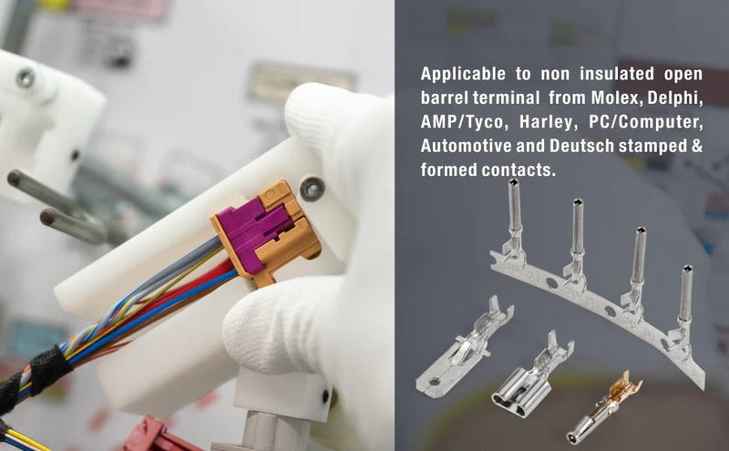 IWS-1424A Non Insulated Open Barrel Terminal Crimp Tool - Wire Crimper for Molex, Delphi, AMP/Tyco, Harley, PC/Computer, Automotive 24-14 AWG Hand Crimping Pliers iCrimp