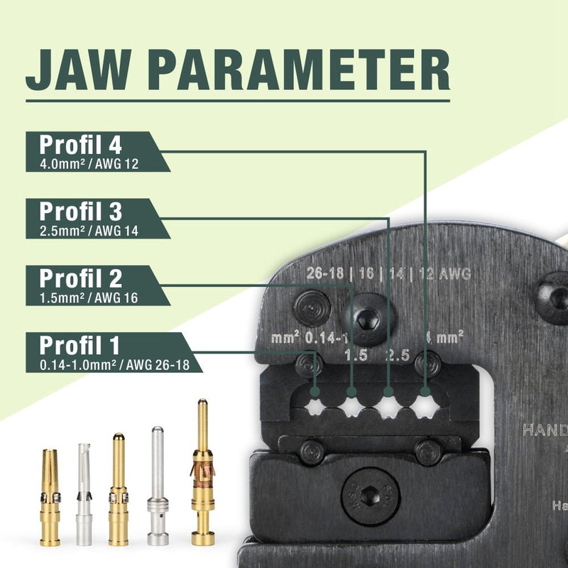 A-0540HX Ratchet Crimper for Harting Han C, Han D, Han E Contacts AWG26-12
