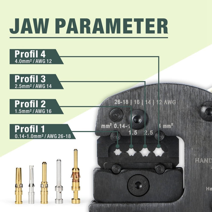 A-0540HX Ratchet Crimper for Harting Han C, Han D, Han E Contacts AWG26-12