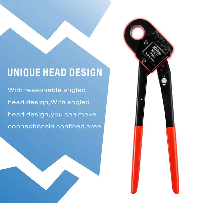 CL 1" ASTM F1807 PEX Pipe Crimping Tool, for 1-inch Copper Pex Crimps Rings, with Go/No-Go Gauge, Angled Head