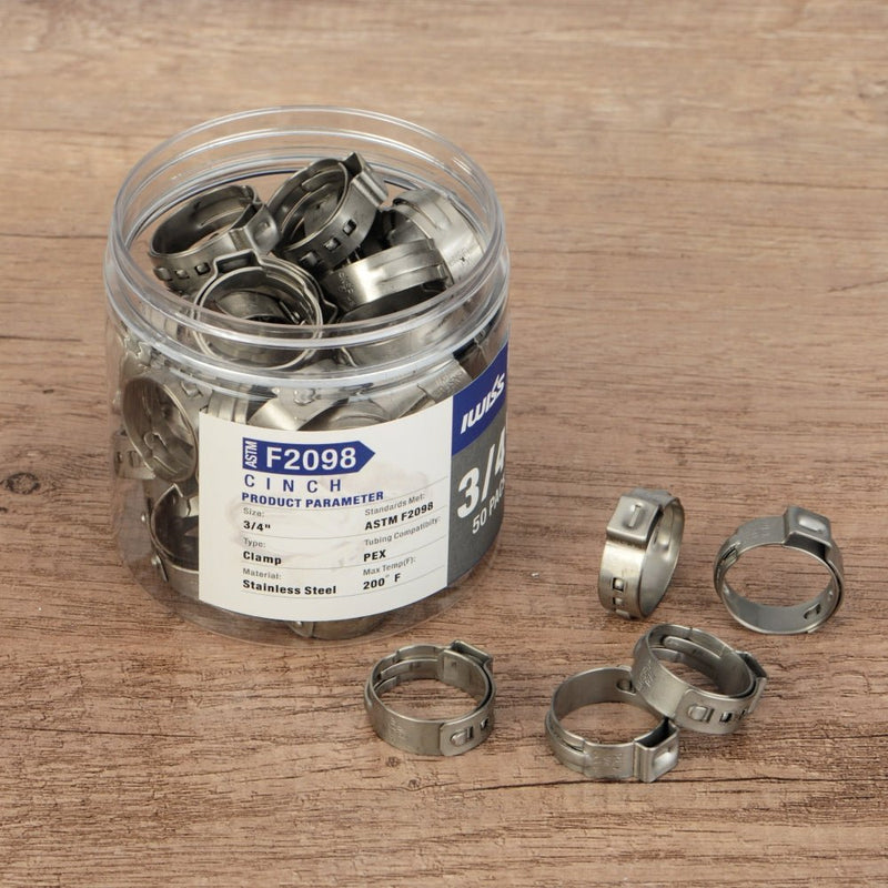 3/4-Inch Stainless Steel Cinch Clamp Rings for PEX Pipe F2098 Standard-50pcs Pipe Fittings IWISS