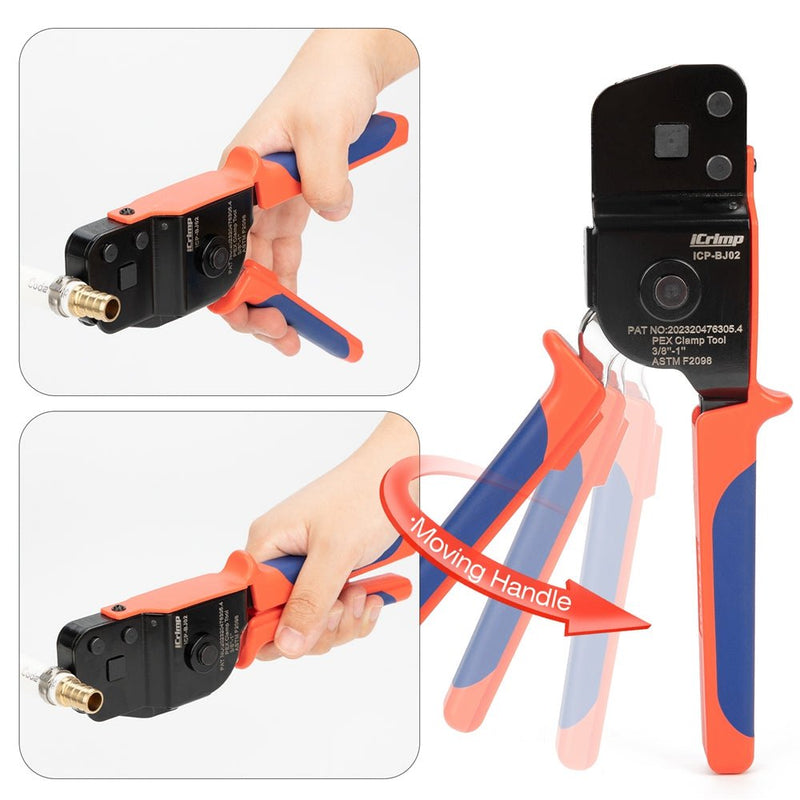 ICP-BJ02 PEX Clamp Cinch Tool, One Handed PEX Crimping Tool for Pinching 3/8-in, 1/2-in, 3/4-in, 1-in PEX Clamp Rings, Patented PEX Pipe Tools iCrimp
