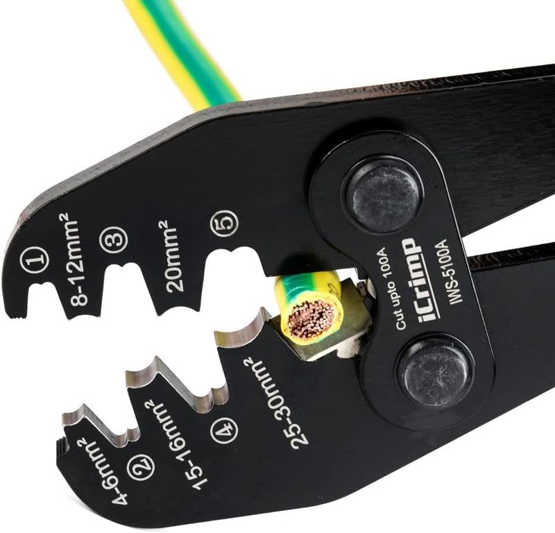 ‎IWS-5100A Battery Cable Crimper for AWG13-3 Open Barrel Lug, Lead-Free OEM Battery Terminals Hand Crimping Pliers IWISS TOOLS
