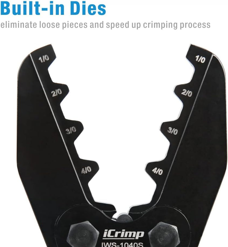 IWS-1040S Battery Cable Lug Terminal Crimping Tool, for 1/0, 2/0, 3/0, 4/0 Gauge Battery Cable End Hand Crimping Pliers iCrimp