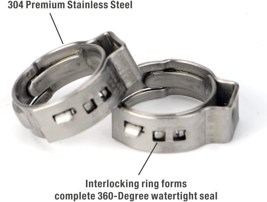 1/2-Inch Stainless Steel Cinch Clamp Rings for PEX Pipe F2098 Standard-100pcs