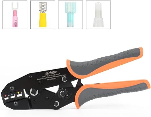 IWS-2210H Crimping Tool For Heat Shrink Connectors, Ratcheting Wire Crimpers 22-10 AWG