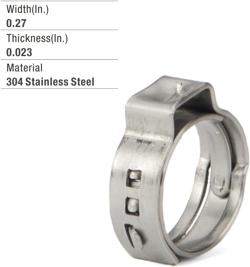 1/2-Inch Stainless Steel Cinch Clamp Rings for PEX Pipe F2098 Standard-100pcs Pipe Fittings IWISS