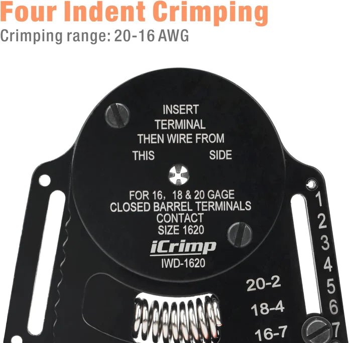 IWD-1620 Deutsch Size 16 Crimper, Solid Barrel Contact & Circular Connector Contacts Crimping Tool, 8 Indents Wire Crimper, AWG16-20 Hand Crimping Pliers iCrimp