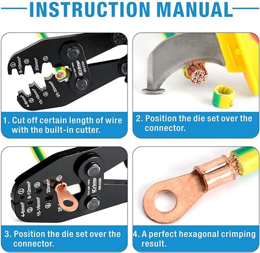 ‎IWS-5100A Battery Cable Crimper for AWG13-3 Open Barrel Lug, Lead-Free OEM Battery Terminals Hand Crimping Pliers IWISS TOOLS