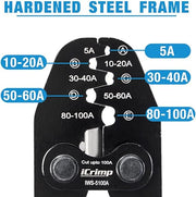 ‎IWS-5100A Battery Cable Crimper for AWG13-3 Open Barrel Lug, Lead-Free OEM Battery Terminals Hand Crimping Pliers IWISS TOOLS