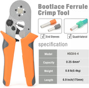 HSC8 6-4-KIT Ferrule Crimping Tool Kit, AWG 23-10 Self-adjustable Ratchet Ferrule Crimper Plier c/w 770End Sleeve Ferrules Connector Terminals Hand Crimping Pliers iCrimp