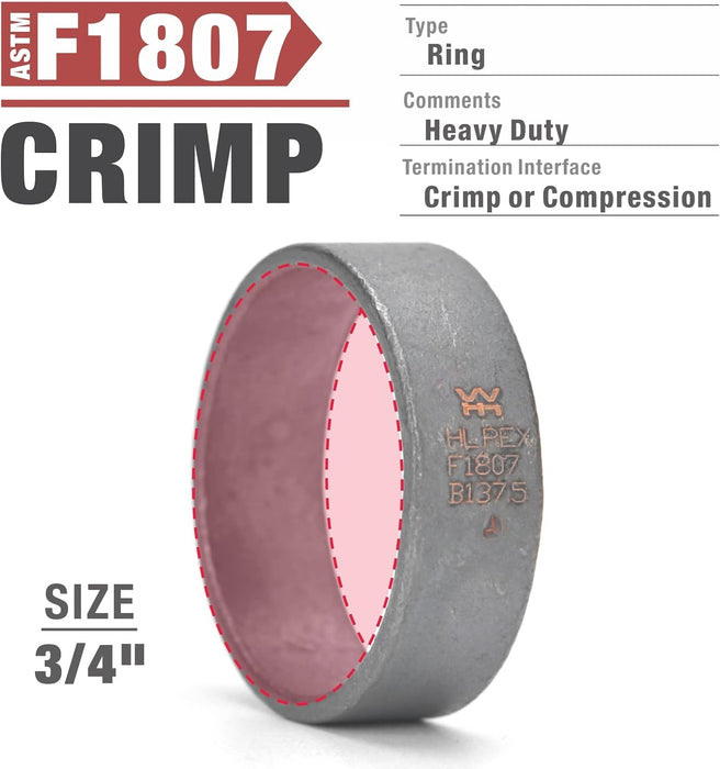 3/4-Inch PEX Pipe Crimp Copper Rings, Skid-Proof, F1807 Standard-50pcs