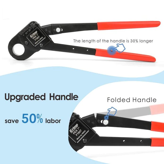 CL 1" ASTM F1807 PEX Pipe Crimping Tool, for 1-inch Copper Pex Crimps Rings, with Go/No-Go Gauge, Angled Head PEX Pipe Tools iCrimp