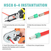 HSC8 6-4 Square Self-Adjustable Crimping Tools for AWG23-10 Bootlace End-Sleeves Ferrule Hand Crimping Pliers iCrimp
