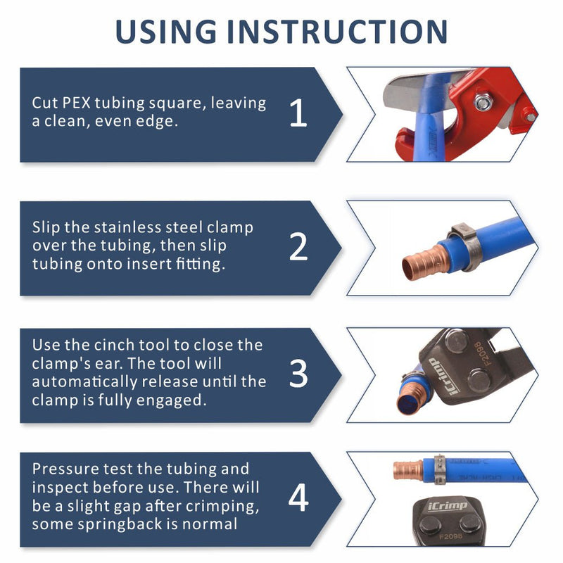 KG-1096 PEX SS Ratchet Clamp Cinch Tool Meets ASTM F2098 PEX Pipe Tools iCrimp