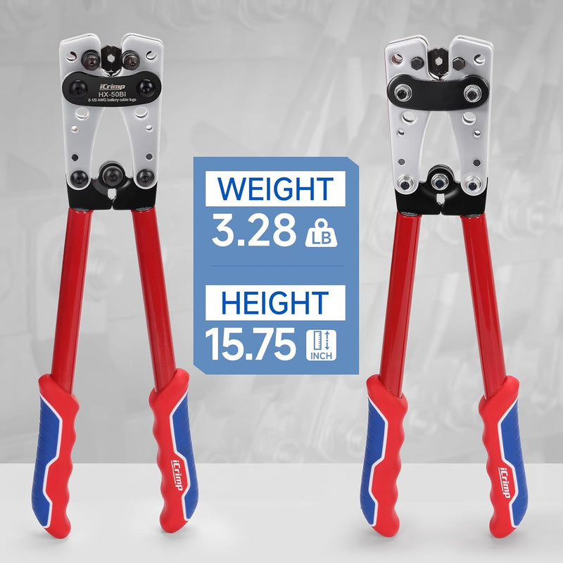HX-50BI Wire Terminal Crimping Tool, Cable Lug Crimper for AWG8-1/0 CU/Al Terminal Lugs