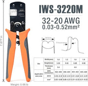 IWS-3220M Micro Connector Pin Crimping Tool 0.03-0.52mm² 32-20AWG Ratcheting Crimper for D-Sub,Open Barrel suits Molex,JST,JAE Hand Crimping Pliers IWISS