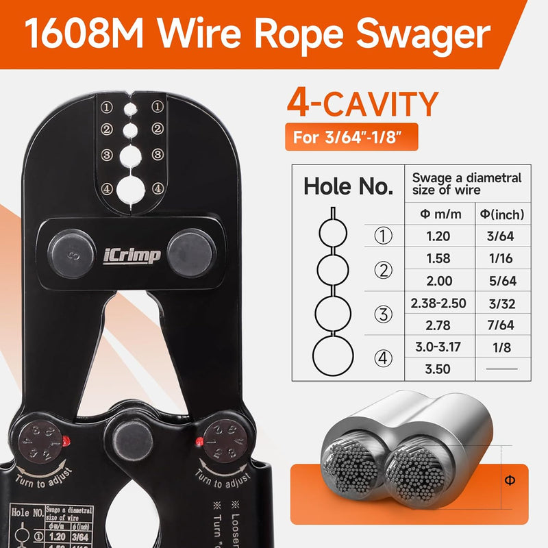 iCrimp Wire Rope Crimping Tool Kit with Wire Rope Cutter and 375pcs Sleeve Kit, Fishing Crimping Tool IWS-1608M & CWR-35, Set in Box