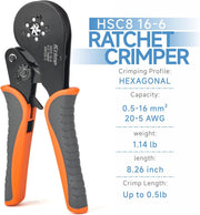 HSC8 16-6 Hexagonal Type Ratchet Crimping Tools for 0.5-16.0mm2 End Sleeves Hand Crimping Pliers iCrimp