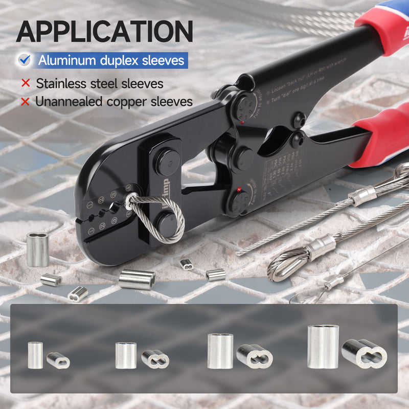 IWS-1608M Wire Rope Crimping Tool for Aluminum Oval Sleeves,Double Sleeves,Crimping Loop sleeve from 3/64-inch to 1/8-inch