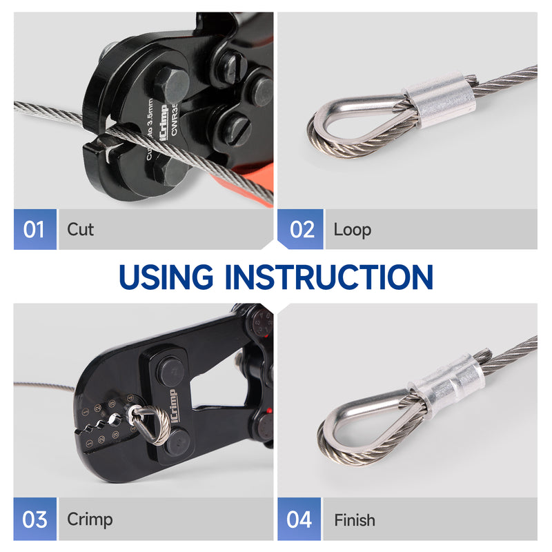 IWS-1608M Wire Rope Crimping Tool for Aluminum Oval Sleeves,Double Sleeves,Crimping Loop sleeve from 3/64-inch to 1/8-inch