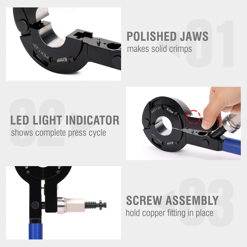 IWS-1807CF PEX Crimping Tool Kit for 1-1/4, 1-1/2'' and 2 Inch Copper Crimp Rings, Driven by Impact Wrench