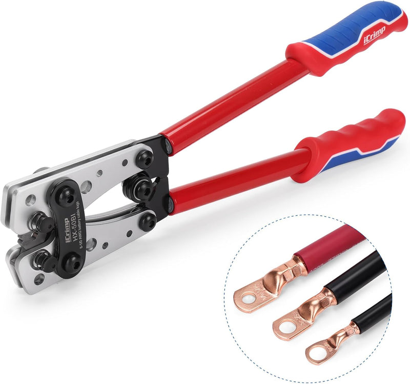 HX-50BI Wire Terminal Crimping Tool, Cable Lug Crimper for AWG8-1/0 CU/Al Terminal Lugs