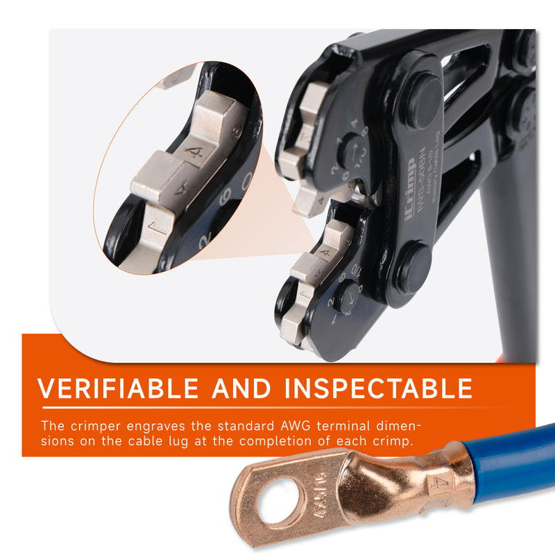 IWS-50BN Kit Battery Cable Lug Crimping Tool Kit for AWG 8-1/0 Electrical Lug with cable cutter & Stripper Hand Crimping Pliers IWISS TOOLS