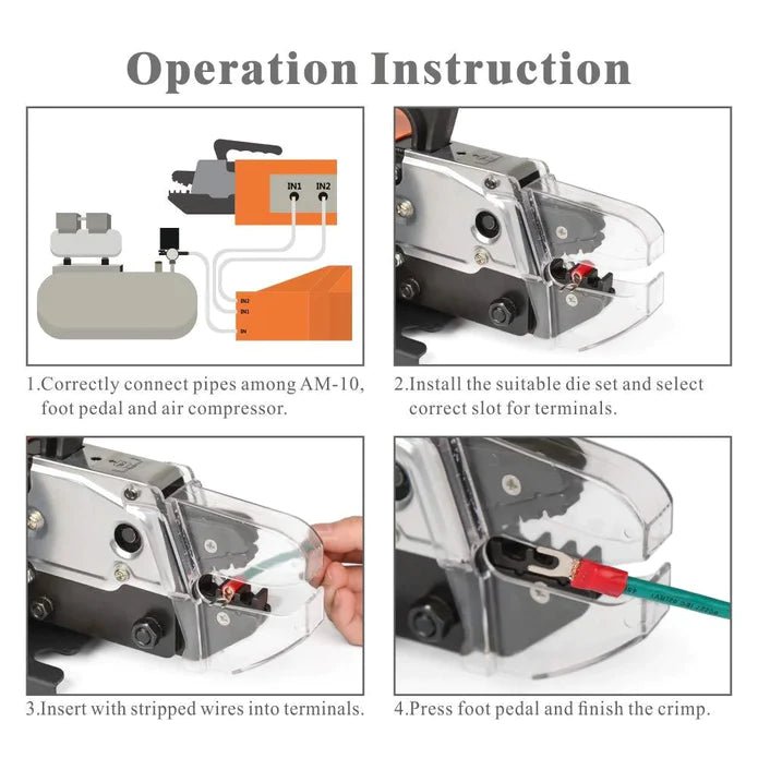AM-10 Pneumatic Crimper Plier Machine Tool for Terminals Ferrules Crimping up to 16mm2 Max Pneumatic Crimping Machines iCrimp