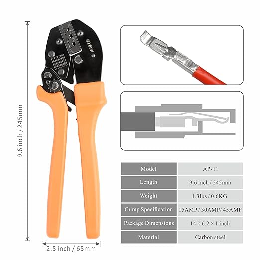AP-11 Ratchet Wire Crimping Tool for 15, 30 and 45 AMP (AWG 20-10)