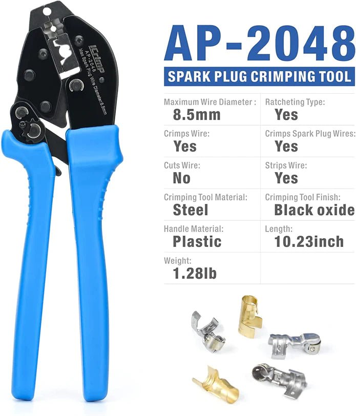 AP-2048 Ratcheting Spark Plug Connector Crimper for Ignition Cable and Spark plug wires Maximum Diameter 8.5mm Hand Crimping Pliers iCrimp