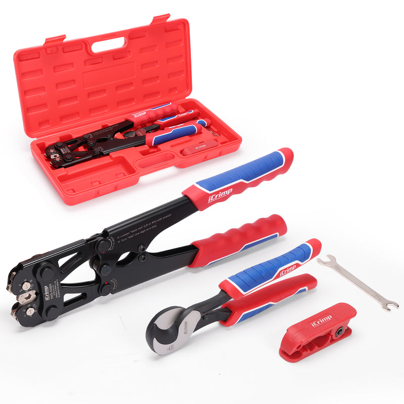 IWS-50BN Kit Battery Cable Lug Crimping Tool Kit for AWG 8-1/0 Electrical Lug with cable cutter & Stripper