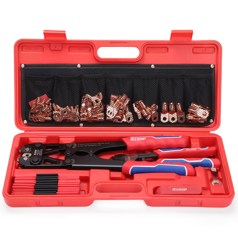 IWS-50BN Kit Battery Cable Lug Crimping Tool Kit for AWG 8-1/0 Electrical Lug with cable cutter & Stripper