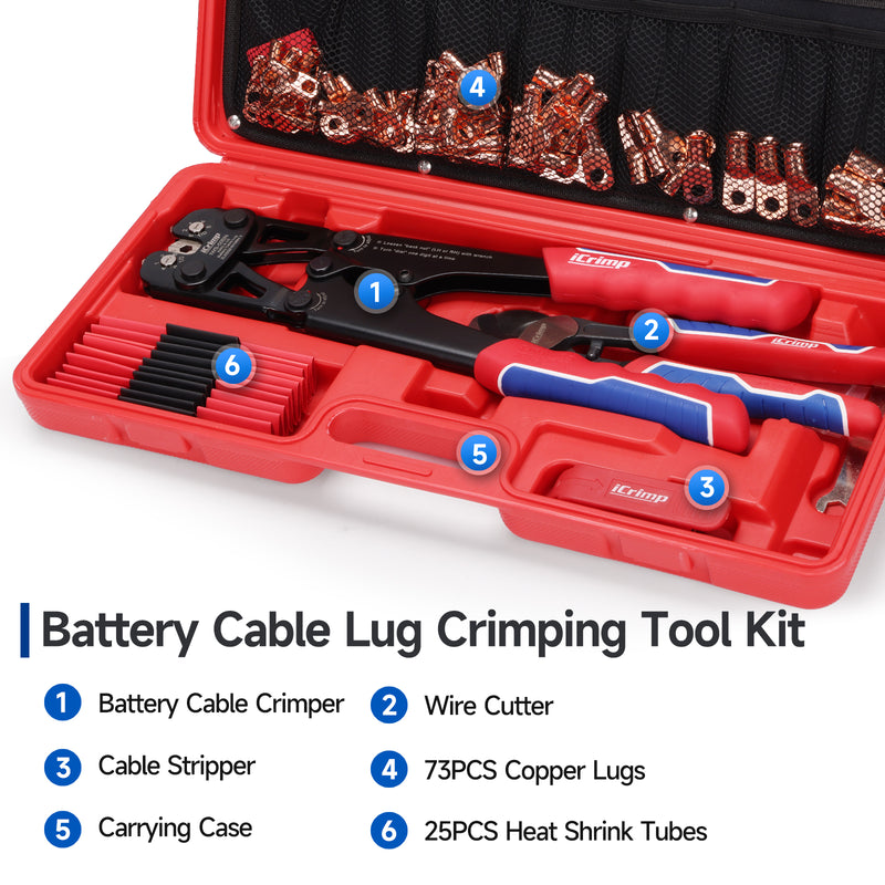 IWS-50BN Kit Battery Cable Lug Crimping Tool Kit for AWG 8-1/0 Electrical Lug with cable cutter & Stripper