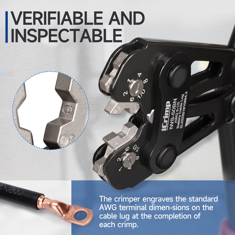 IWS-50BN Kit Battery Cable Lug Crimping Tool Kit for AWG 8-1/0 Electrical Lug with cable cutter & Stripper